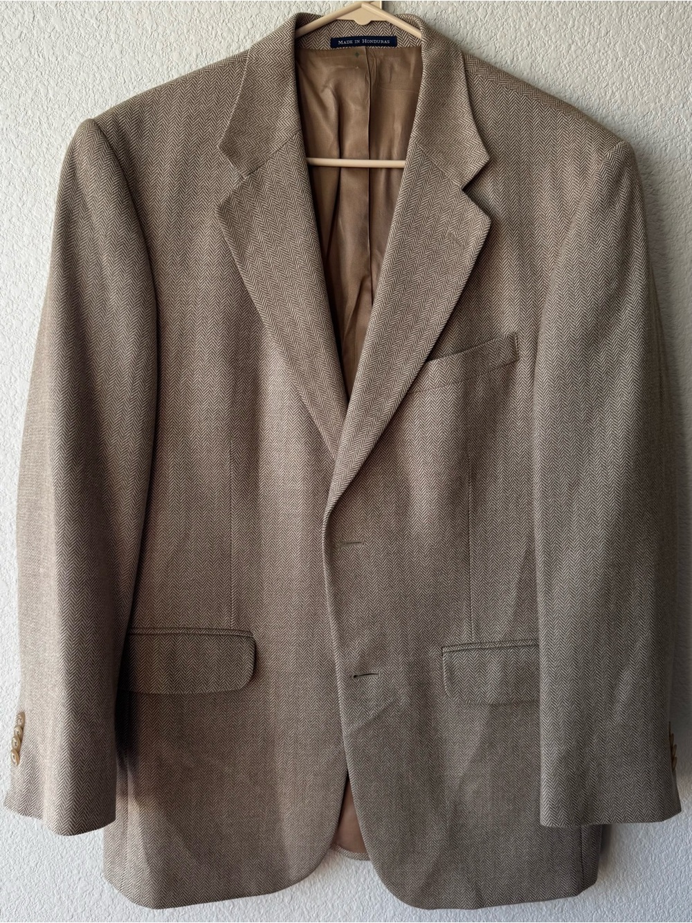 Lands’ End Sport Coat Men’s 40R Taupe Herringbone Wool Blazer Suit Jacket - Picture 16 of 16